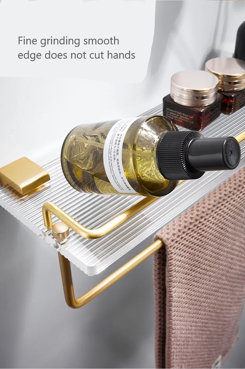 Bathroom bathroom shelf wall-mounted hole-free toilet Toilet storage rack acrylic Walnut shelving wood shelf