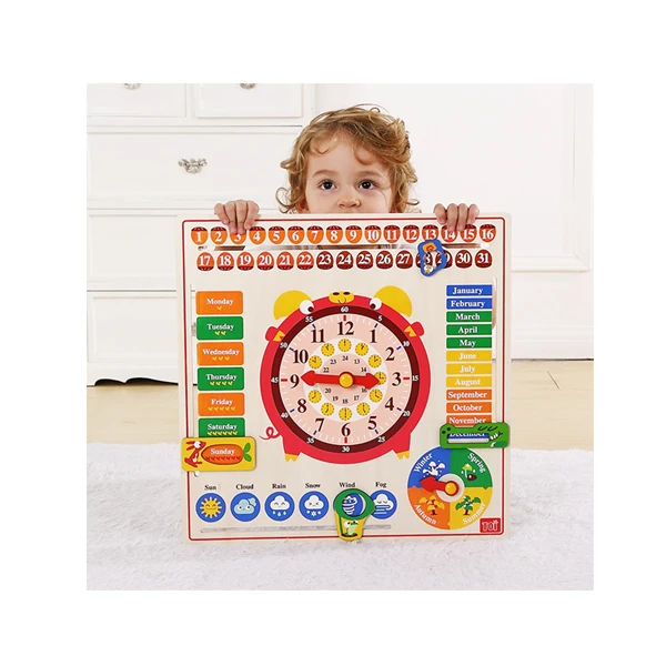 
Toi Children Early Educational Baby Colorful Cartoon Kids Interesting Learning Wooden Clock Puzzle Game Toys 
