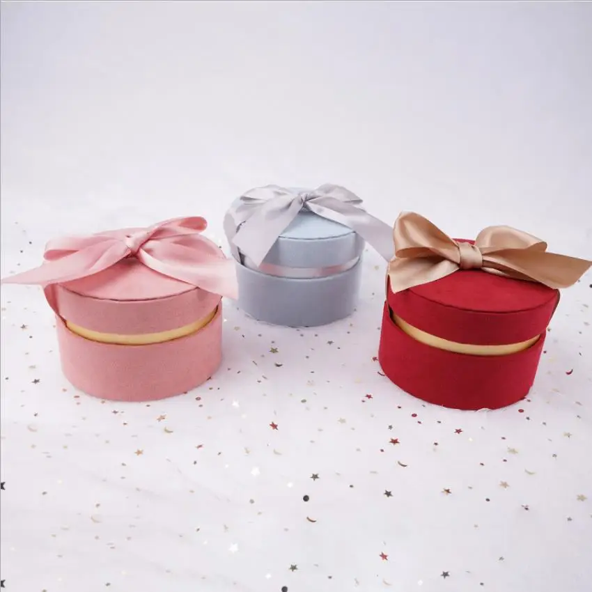 
Custom round/tube velvet cover paper wedding gift boxes with nice ribbon 
