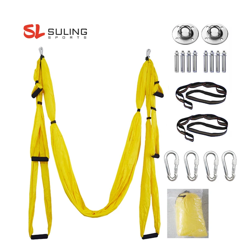 Custom Logo High Quality Flying Aerial Silk Yoga Fitness 6 Handled High Strength Air Aerial Antigravity Yoga Hammock Swing Kit