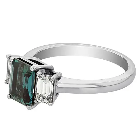 Newest 14K White Gold Natural Emerald Cut Alexandrite 3 Stone Diamond Cubic Zircon CZ Dainty 925 Jewelry