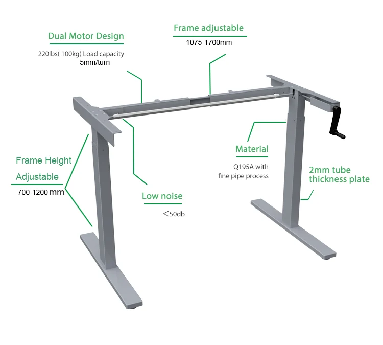 NATE Hot Sale Wholesale ODM OEM Home Office Ergonomic Hieght Adjustable Sit Stand Standing Manual Hand Crank Desk