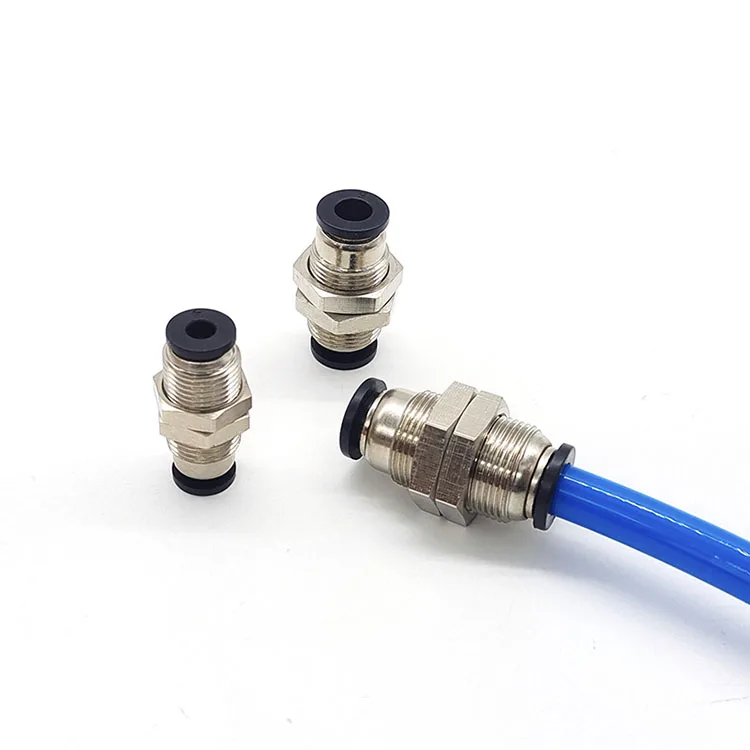 8mm One Touch Quick Connecting PMM Double Bulkhead Pneumatic Brass Fittings