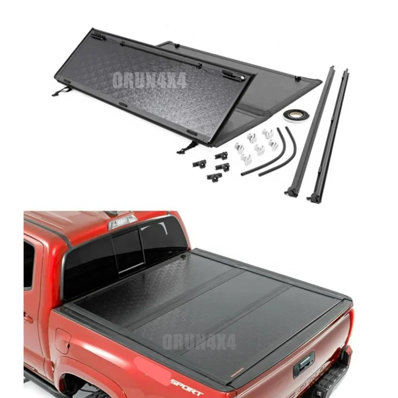 4x4 Accessories HARD 3 TRI FOLD TONNEAU COVER with LED Light for 2010+ double cab vw amarok