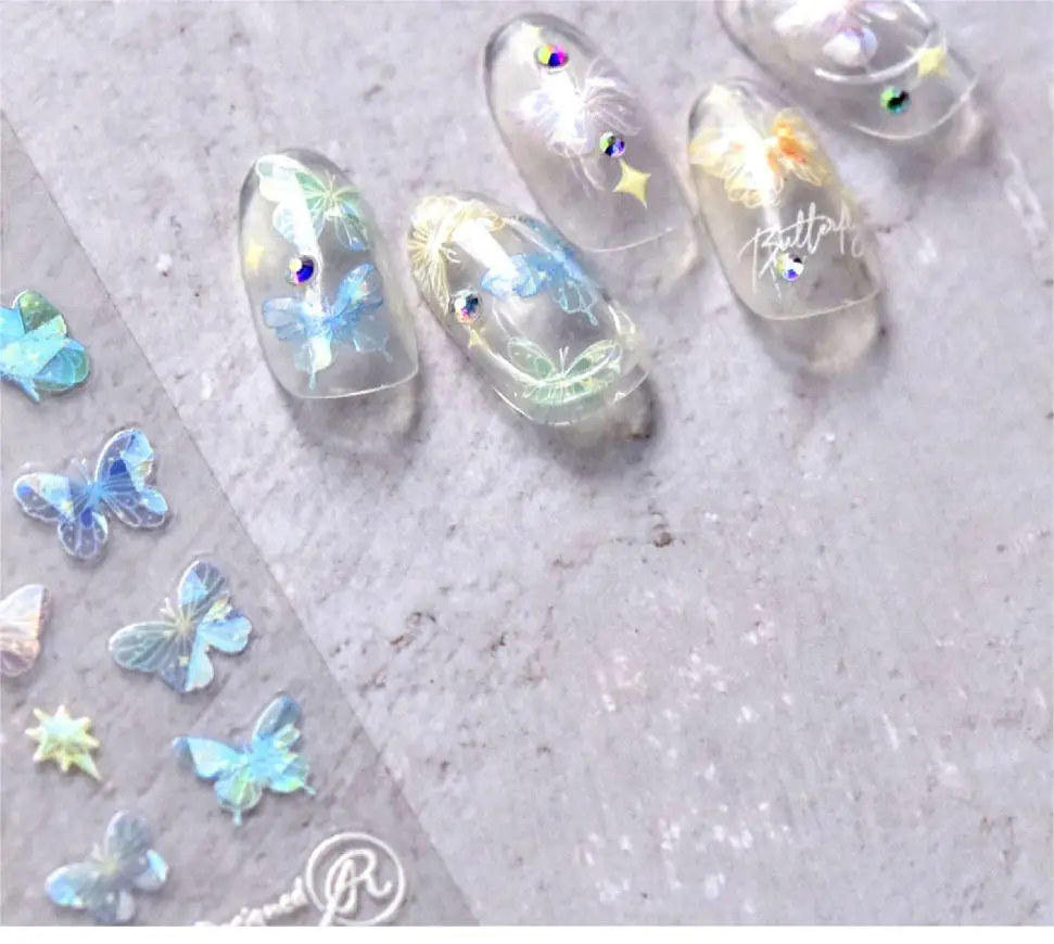 New 2023 Summer 3 designs full nail stickers Stamping 5D Colorful Relief butterfly Nail sticker