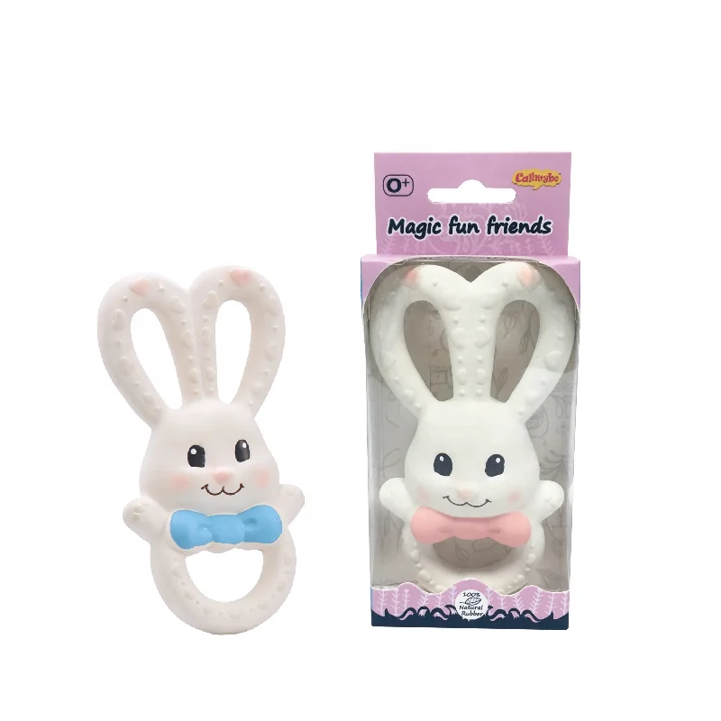 100% Natural Rubber Baby teethers Toy Chew Toy Teething Ring Rattle Sensory Game PVC BPA Free rubber teething