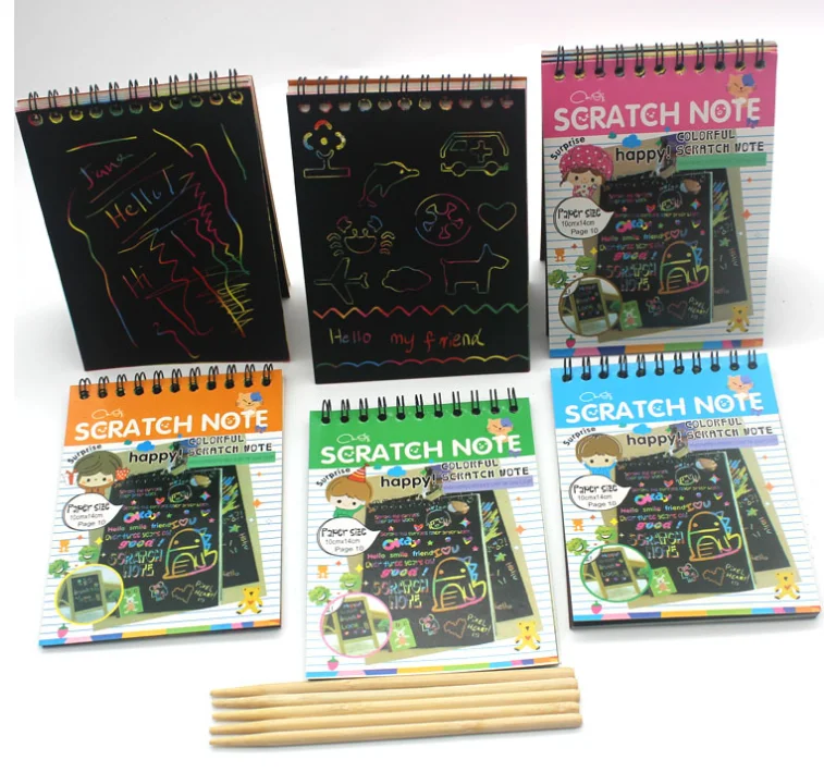 Hot Sale DIY Rainbow Scratch Paper Kit Cheap Magic Drawing Toys Set for Kids Aged 2 to 4 and 5 to 7 Years Encourages Play