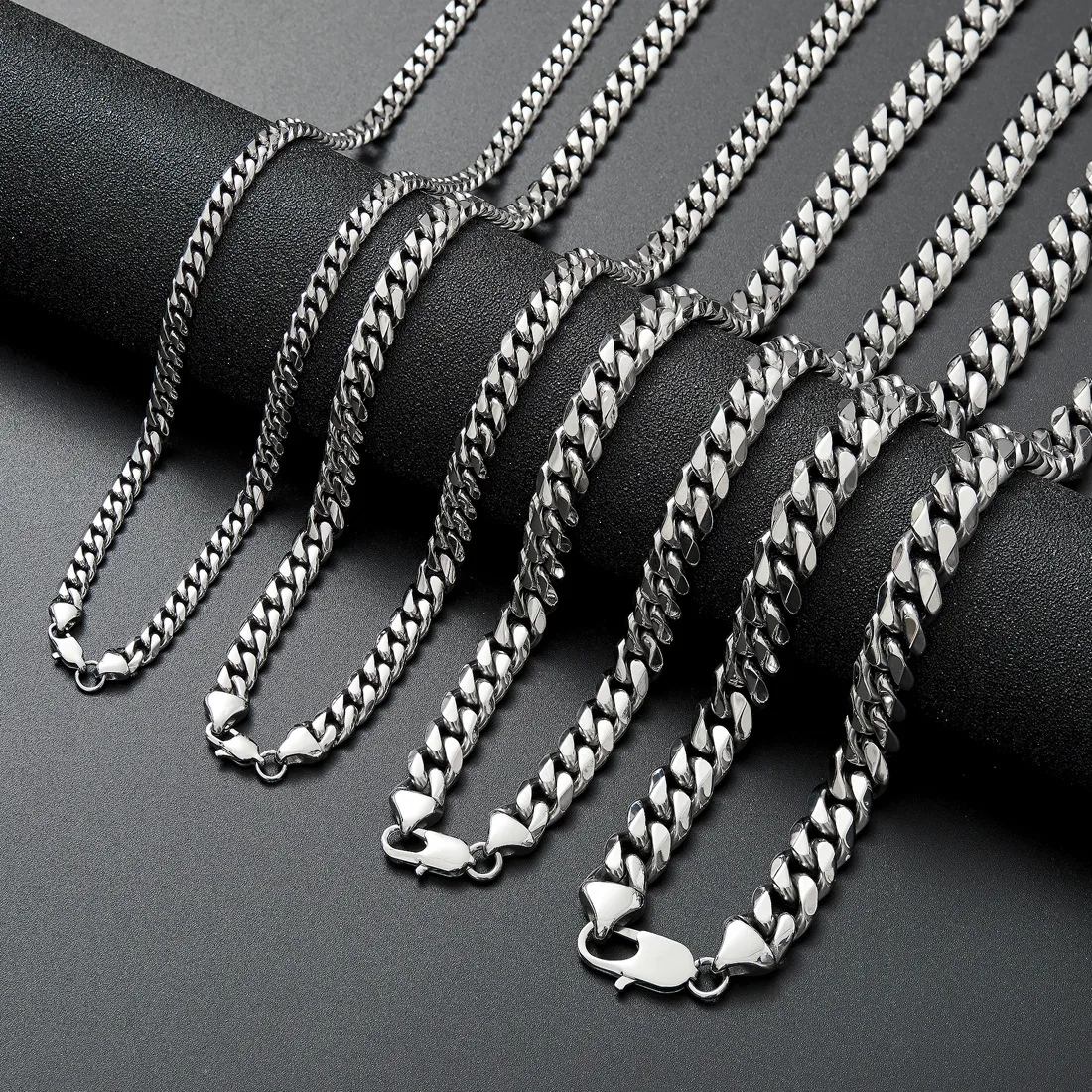 Stainless Steel Miami Cuban Chain Necklace 6MM-12MM Silver Curb Cuban Necklace Miami Cuban Link Chain Mes Chain