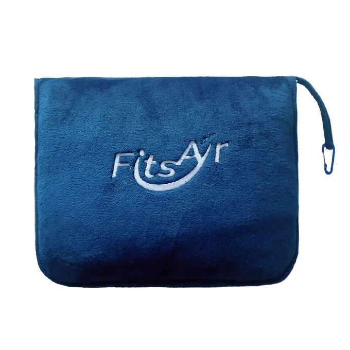 Super soft 2 in 1 lightweight compact custom embroidery logo pillow airline travel blanket