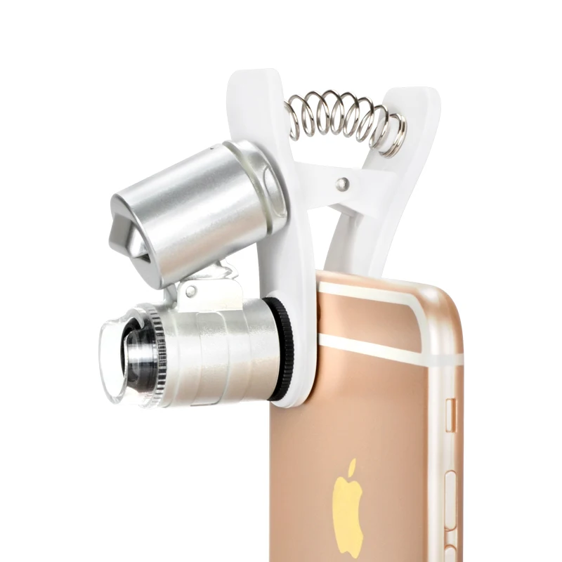 Universal clip LED mobile phone microscope, smart phone microscope