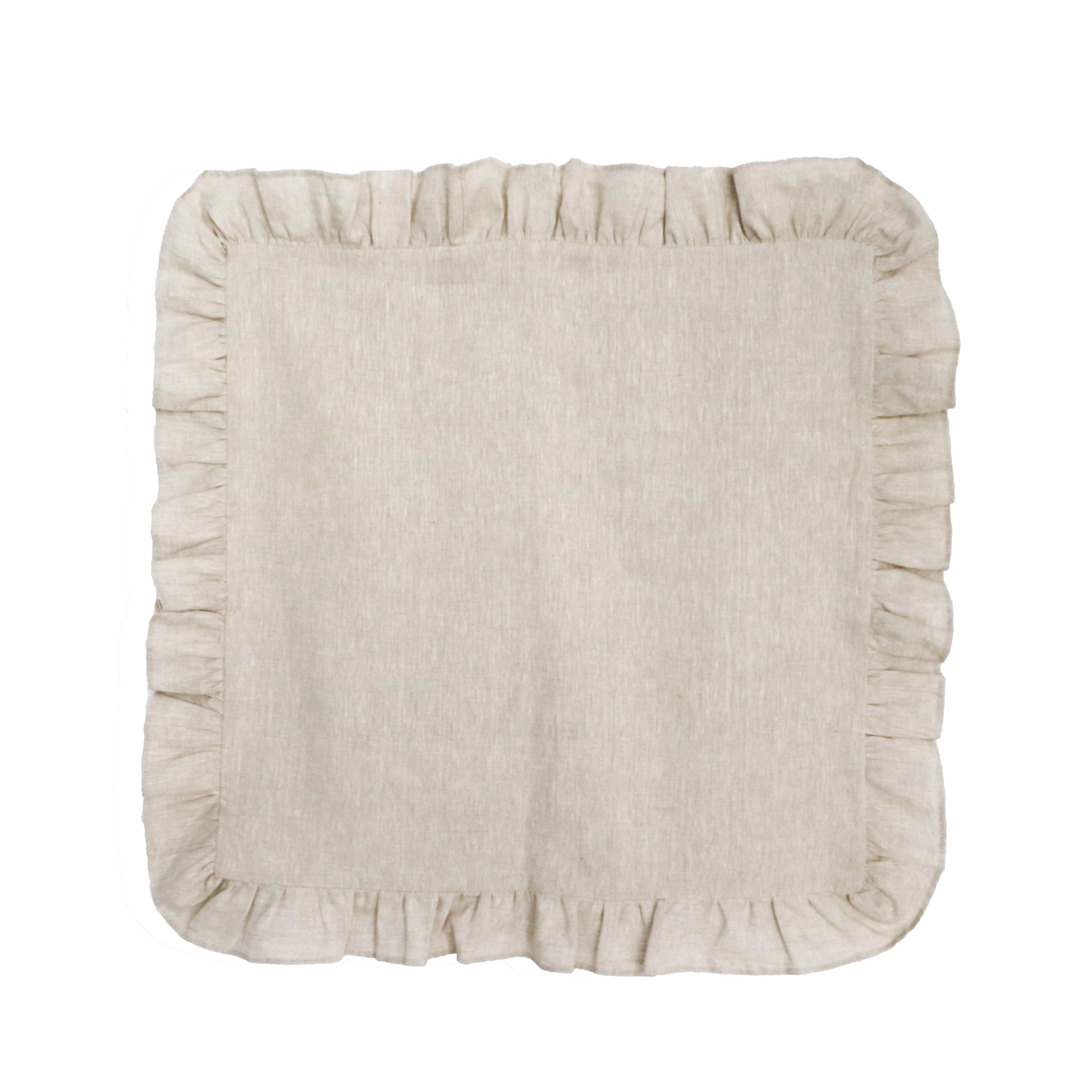 100%Linen High Quality Natural Color Cushion Ruffled Pillow Cover Square Pillowcase