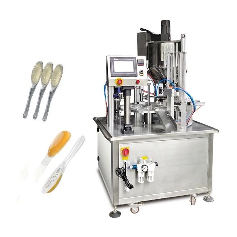 Honey Spoon Filling Sealing Machine Rotation Honey Plastic Spoon Packaging Machine 1~20g