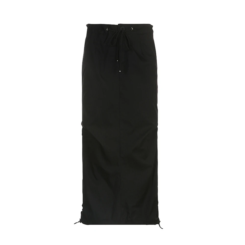 Summer Sexy Y2K Drawstring Cargo Skirt SCS029 Women Clothing Ladies Elegant Party Vintage Floor Long Maxi Black Skirts