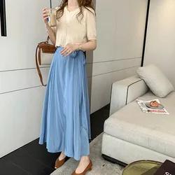 Korean style high waist half-length temperament bandage elastic waist mid-length large swing a-line umbrella skirt women