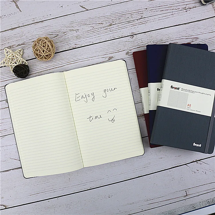 front Wholesale custom printing a5 pu leather hardcover planner journal lined grid 400 pages hard cover notebooks