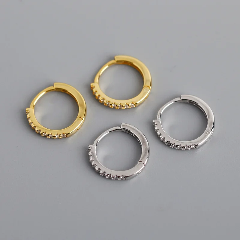 S925 sterling silver hoop huggie earrings micro zircon inset personalized small earring gold