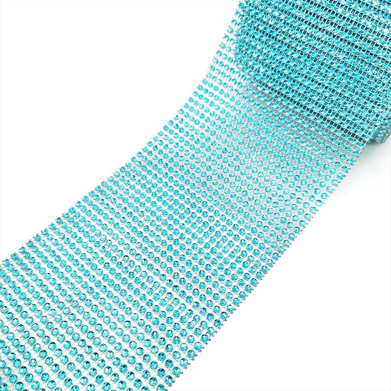 2019 top rated items blue 24 rows 10 yards rhinestone banding polypropylene ribbon craft trims diamond wrap mesh for wedding