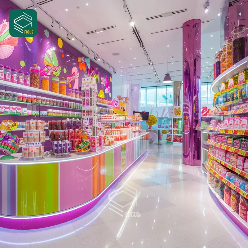 Wooden Candy Display Tables High End Nuts Shop Design Factory Made Snack Display Rack Furniture