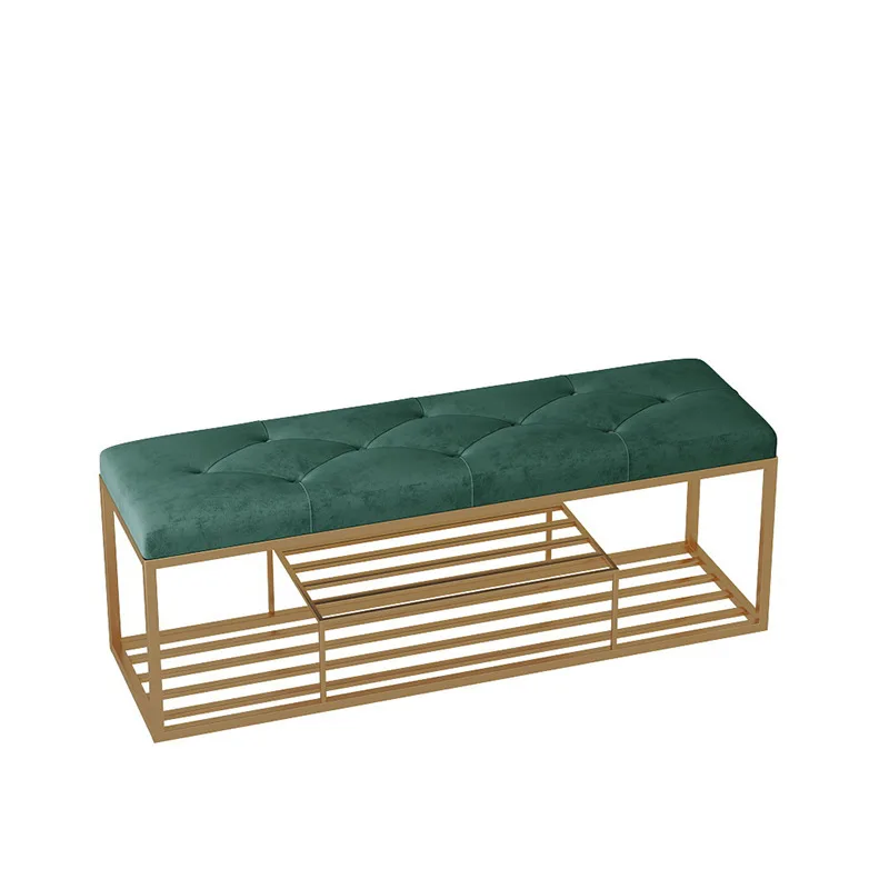Luxury Home Furniture Metal Rectangle Stool Velvet Bench Shoe Storage Sofa Fabric Pouf Soft Footstool