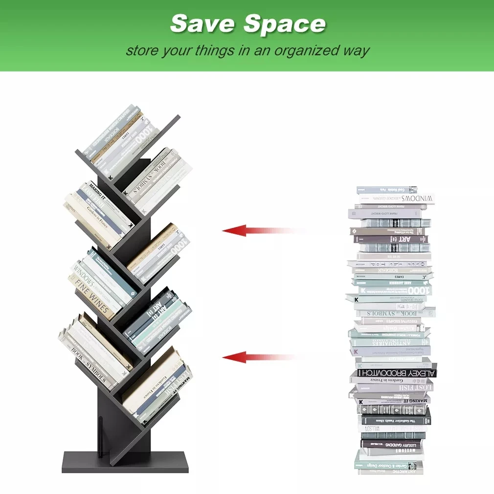 9 Shelf Tree Bookshelf Book Rack Bookcase Display Storage Furniture Organizer Freestanding Bookshelves For Cds Movies & Books