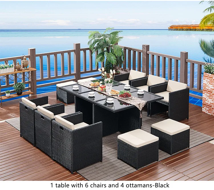 Outdoor Modern Garden Sets Furniture Space Saved Courtyard Patio Waterproof Wicker Rattan Dining Table And Chairs Set