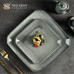 Two Eight New Design Glaze Grey Ceramic Tableware Set Porcelain Dinner Set For Restaurant Plate Set Dinnerware Catering Plate