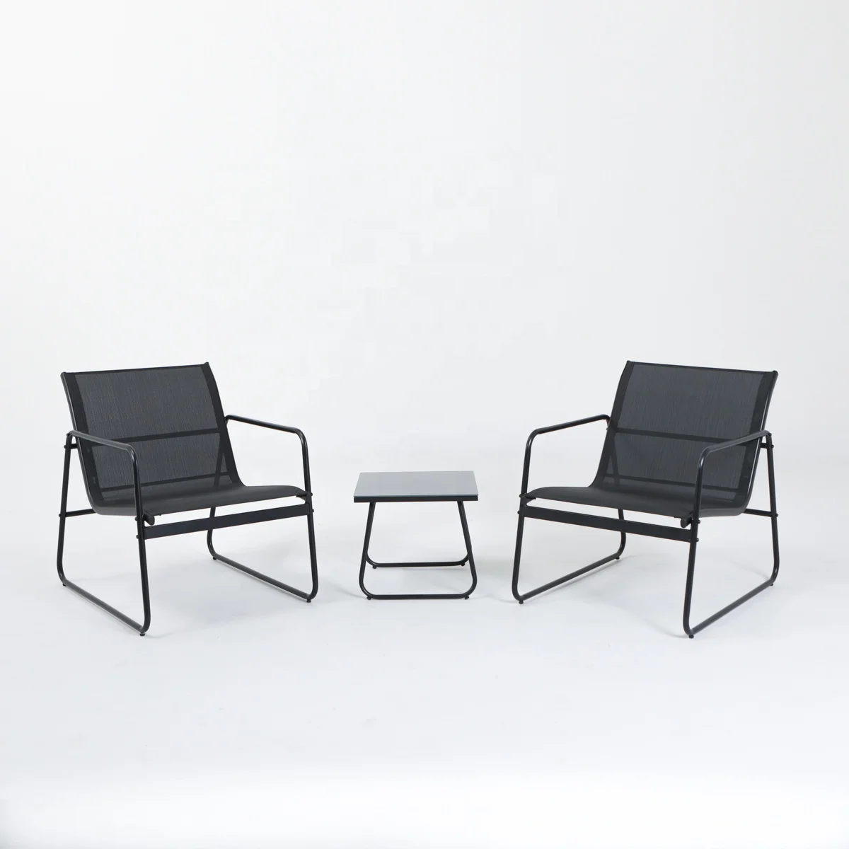 3PC Modern Steel Tesling Outdoor Furniture Garden Set With Silk Printing Glass