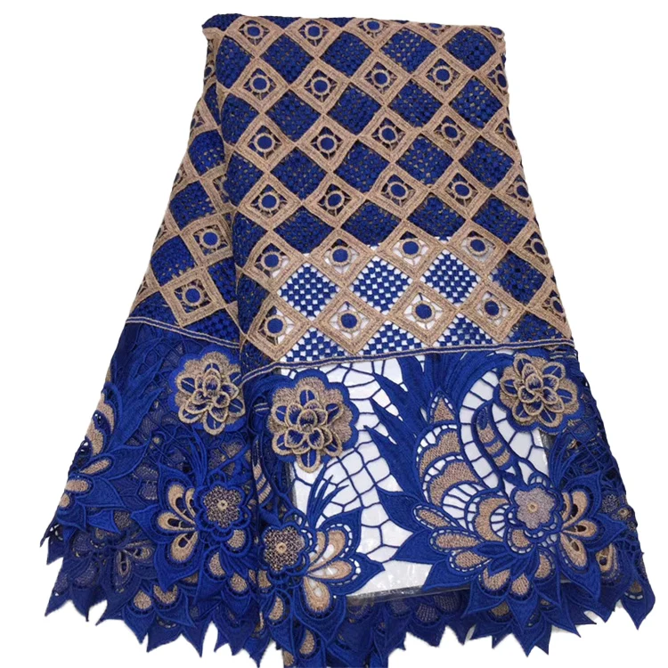 High Quality Water Soluble 3D Rose Flower Hollow Cord Embroidery Fabric Guipure  Lace Fabric