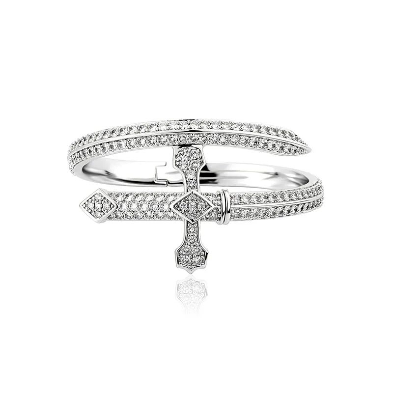 Hip Hop Men Women Bracelet Bangle Jewelry 18k Gold Plated Iced Out Bling CZ Retro Sword Bangle