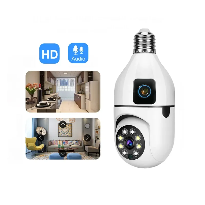 2MP WIFI Light Bulb Camera 360 Wireless Security IP Camera V380 Dual Lens E27 Bulb Surveillance CCTV Camera
