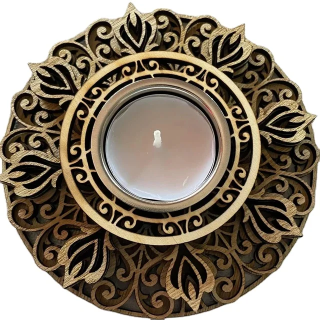 wooden laser cutting handmade gorgeous atomic mandala tea lamp candlestick home decoration pendants