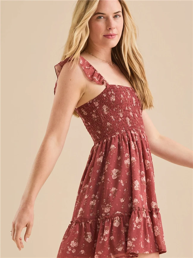 2025 Summer Casual Custom Coral Red Sleeveless Floral Mini Dress for Women