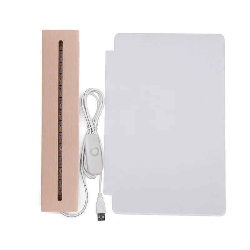 2021 Australia Hot sell Customized DIY RGB warm light Rectangle Wooden Base with Blank Acrylic Plate LED Night Light