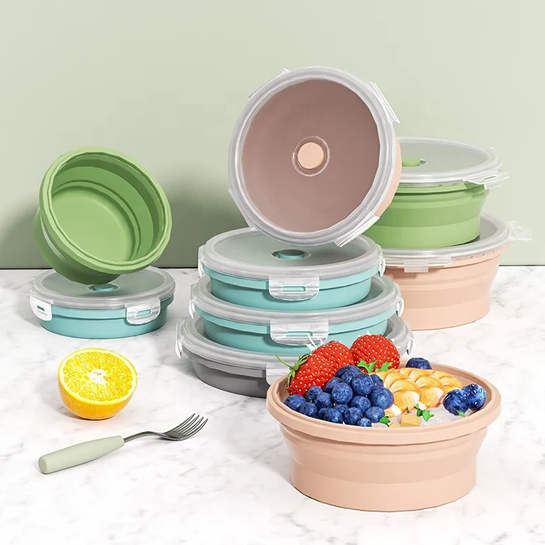 Wholesale food grade household portable picnic lunch box silicone foldable bento box