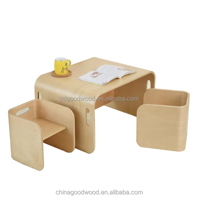 Kids U-shaped birch plywood table and chair set learning study desk multi-function kids furniture school chair