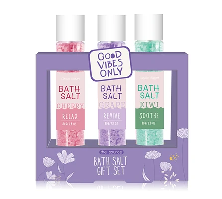 OEM private label bulk wholesale retail bath salt  foot soak supplies sea salts in plastic test tube best bath gift set