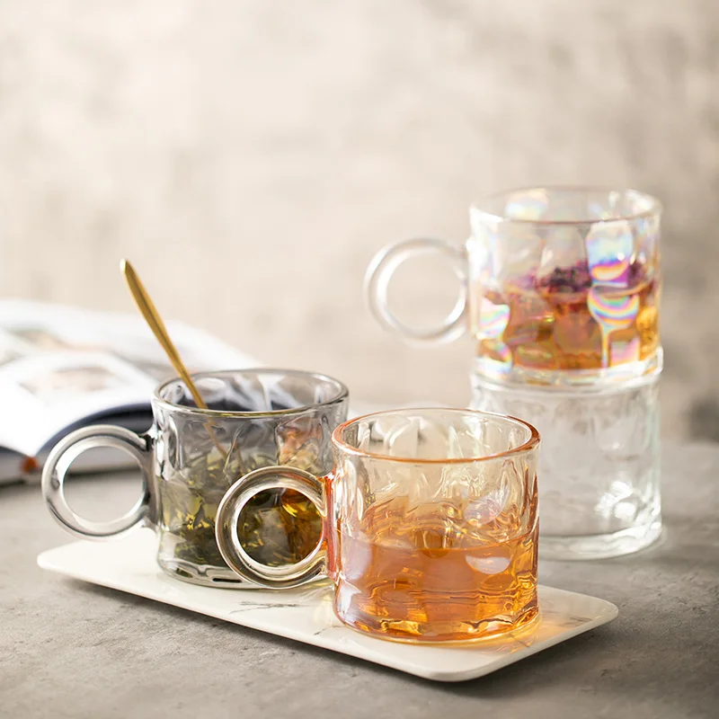 Цветная стеклянная кофейная кружка INS термостойкая чашка для молока чая сока напитков воды питьевая набор посуды отеля ресторана