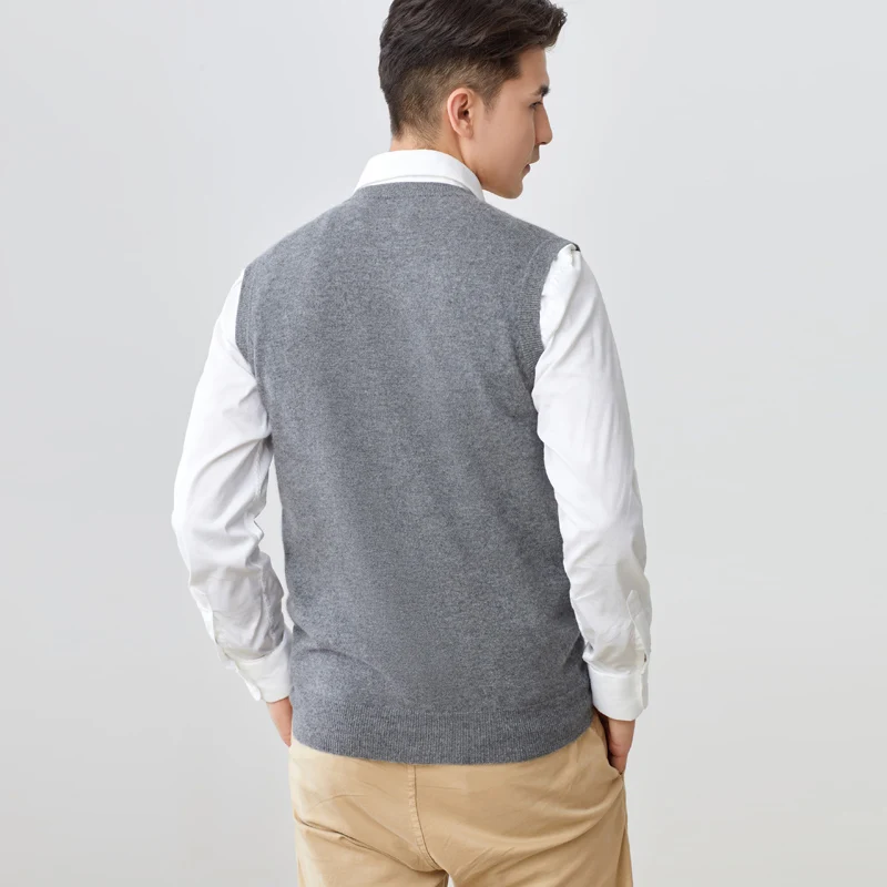 Man Knit Sweater Sleeveless vest 100%Cashmere Sweater GRAY Dark blue Match with shirt V-neck