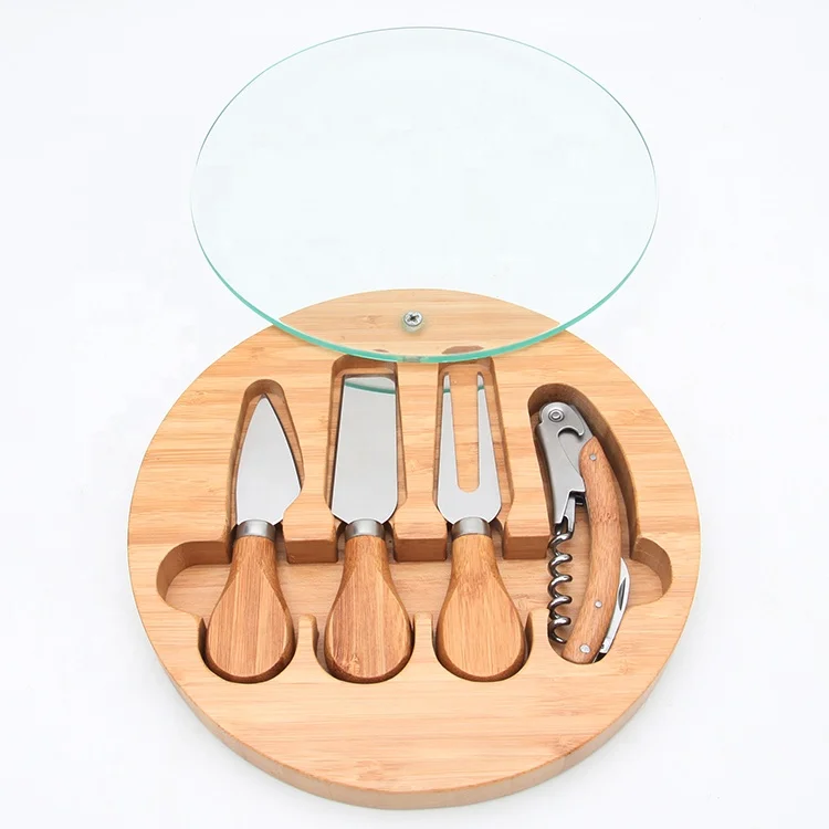 
Glass cutting board with tools, glass cheese and wine set, hot sell cheese board bamboo 