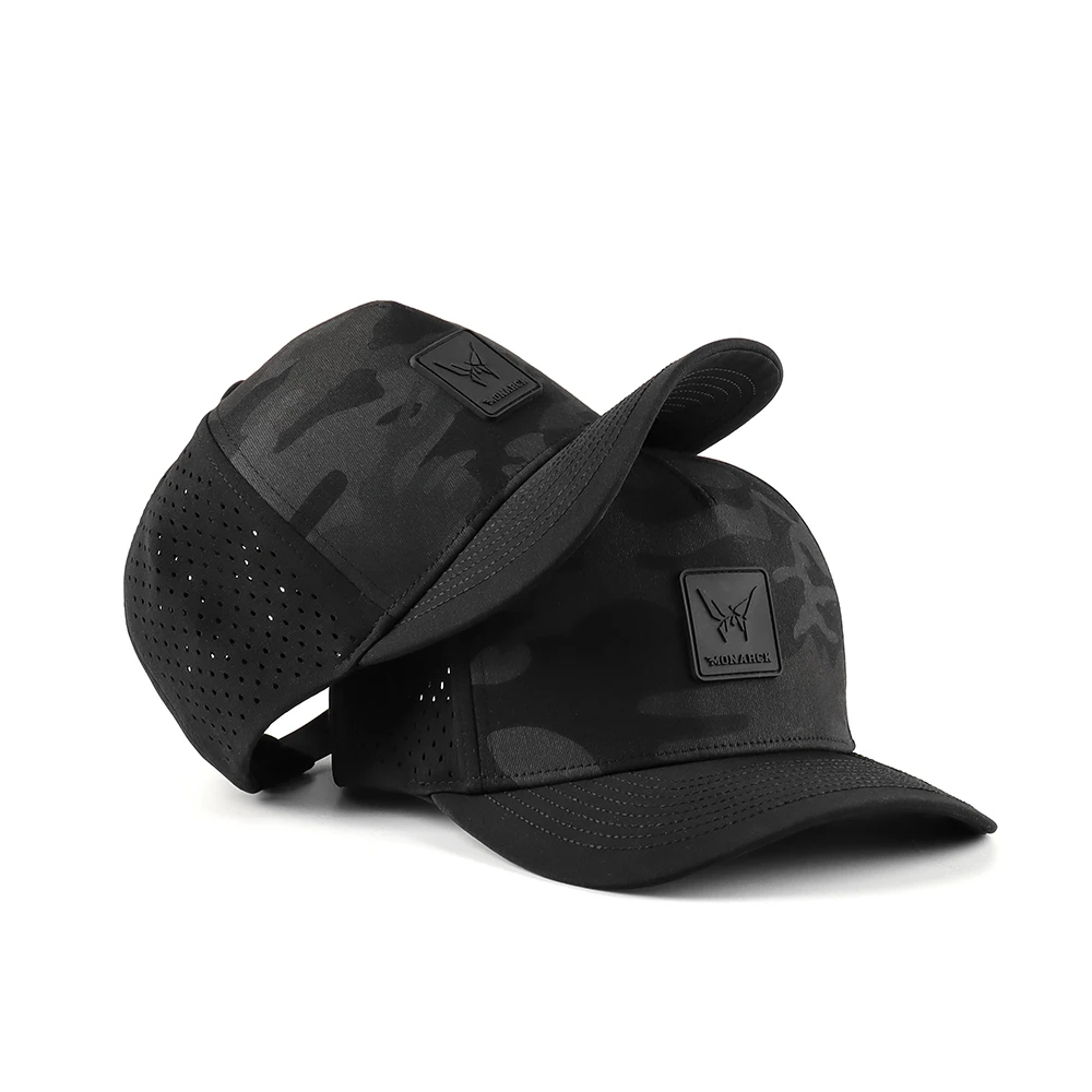 Custom  embroidery thread 5 Panel Rubber Logo Luxury Baseball Cap,Waterproof Two Tone Perforated Hat,camo hydro baseball hat