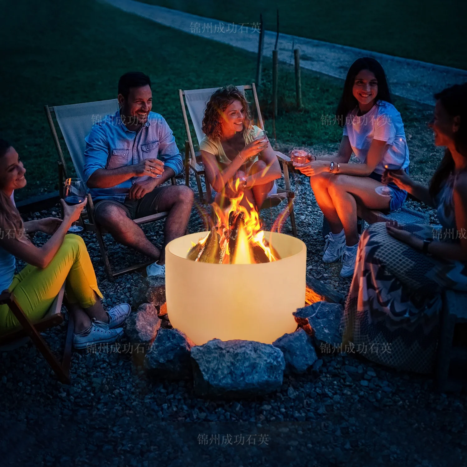 SUCCESS Portable Fire Pit Wood Burning Large Outdoor Quartz Fire Bowl