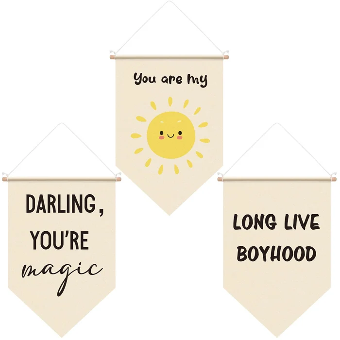 Factory Directly Cheap Custom Size Logo Cotton Canvas Digital Fabric Printed Display Natural Wall Hanging Pennant Flag Banner