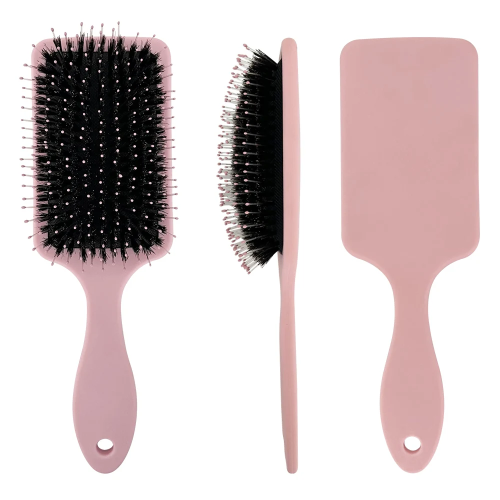 Comb mixed boar and nylon bristles paddle curly hair brush extensions plastic handle paint brush boar bristle brush