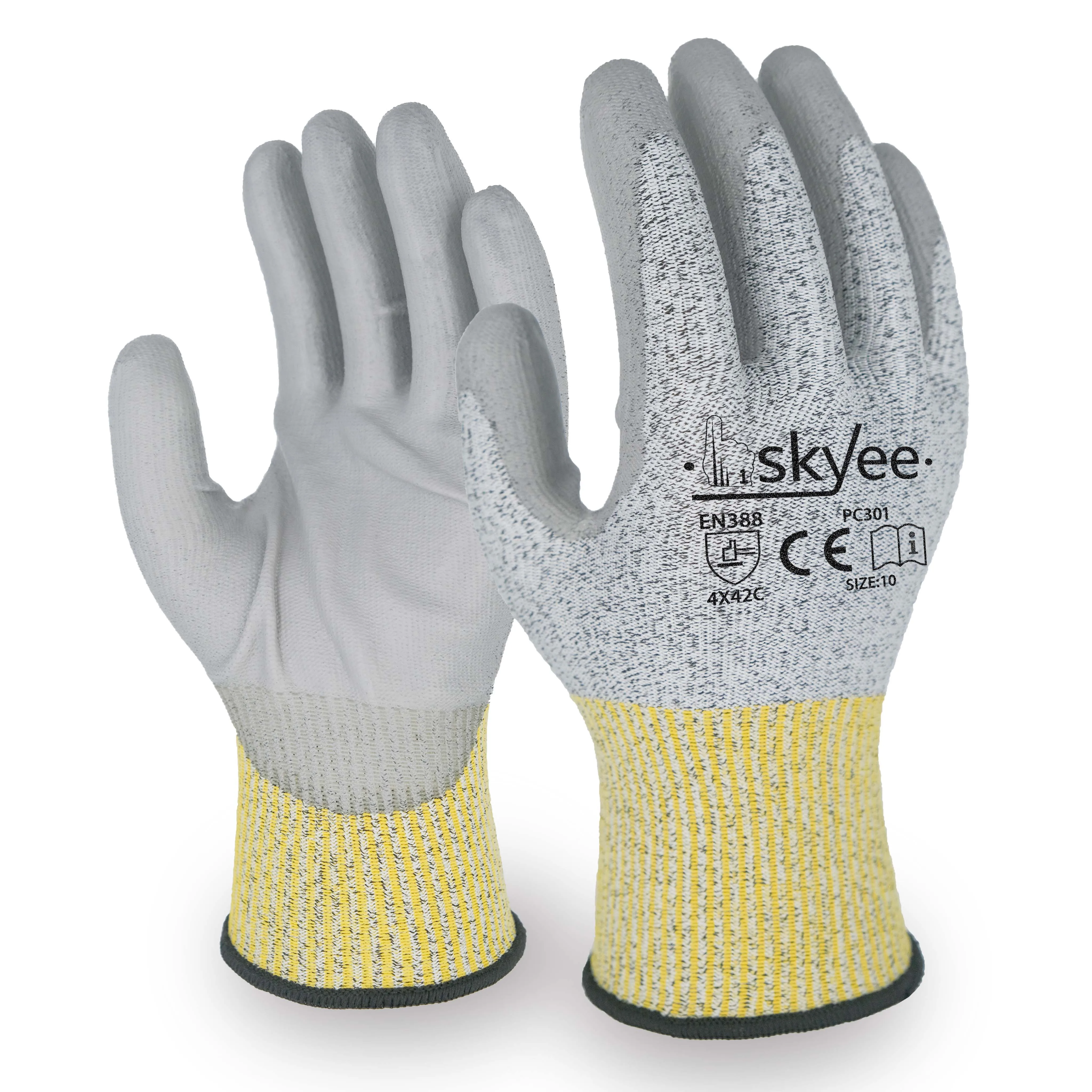 SKYEE universal gery pu coated nylon cotton anti cut breathable wear resistant work construction gloves with dexterity