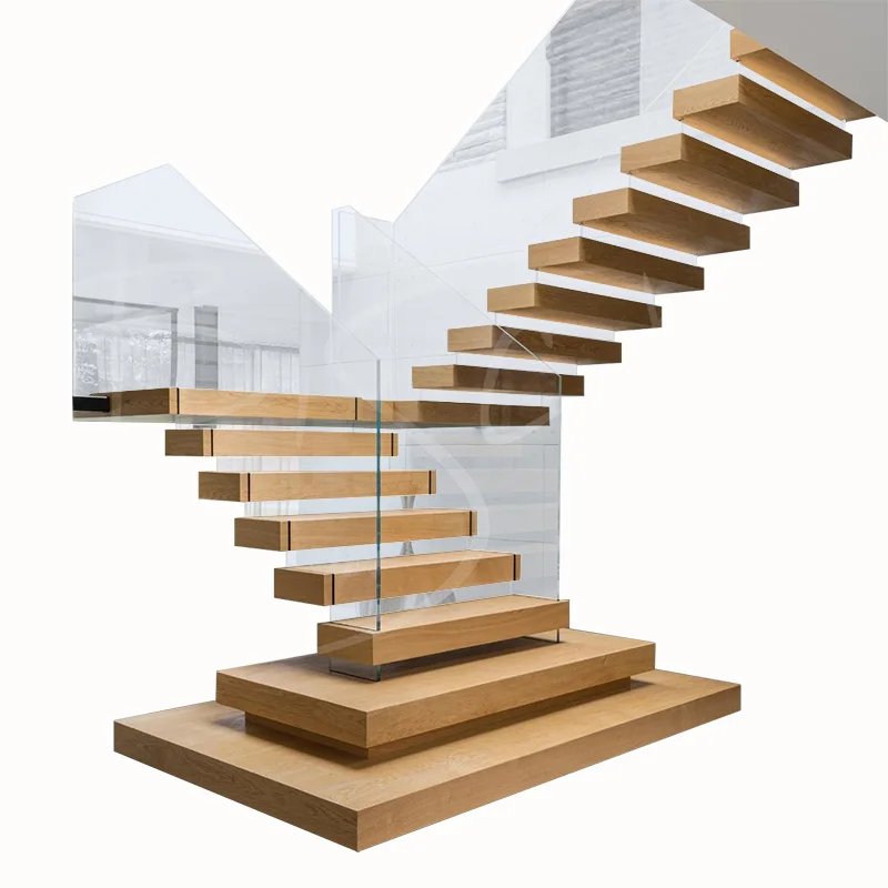 Quality wholesale floating stairs staircase interior oak solid wooden indoor stairs floating stairs for villa