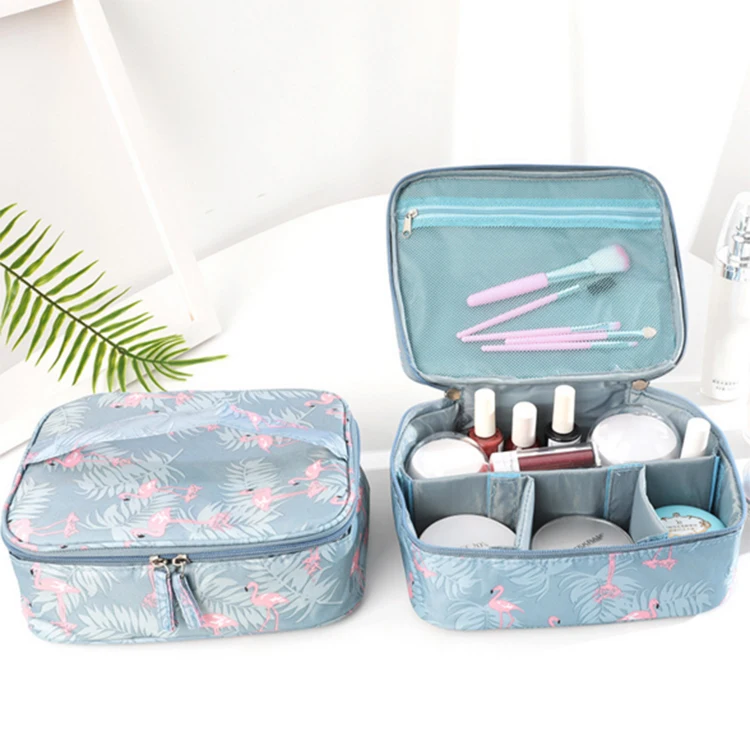 
Blue Flamingo Multifunction Personalized Portable Travel Makeup Cosmetic Toiletry Bags for Women Make-up Brushes Pouch 