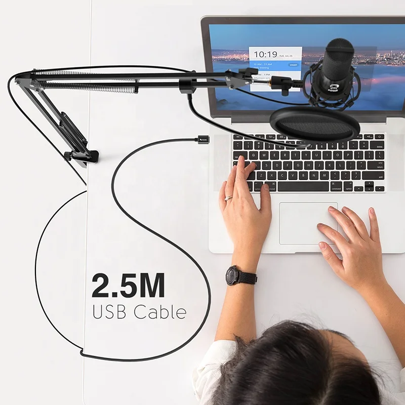 Fifine Новое поступление профессиональный студийный микрофон для записи arm stand mic компьютерный USB конденсаторный