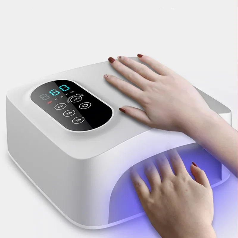 Ультрафиолетовая Светодиодная лампа для ногтей с инфракрасным датчиком 2023 розового и белого цвета, беспроводная перезаряжаемая профессиональная Светодиодная лампа для сушки гель-лака для ногтей 72 Вт