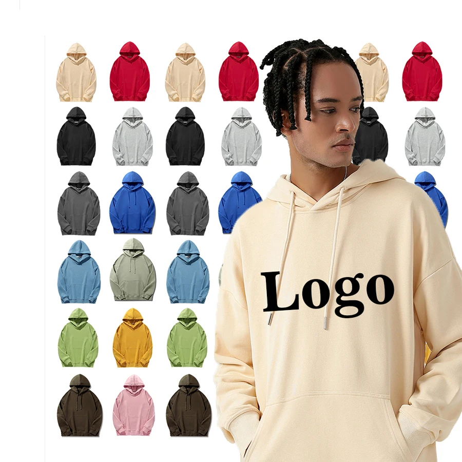 Custom Design Men Streetwear Sweatshirt Warm Fleece Pullover Hooded Winter Solid Colors 100% Cotton Hoodies
