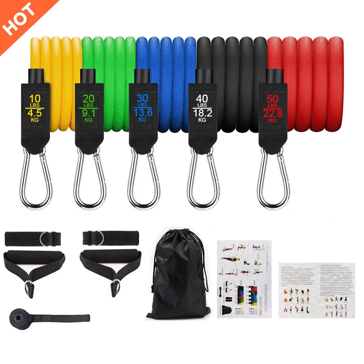 Wholesale Custom Logo 11Pcs Elastic Fitness Workout Gym Exercise Resistance Bands With Dropshipping